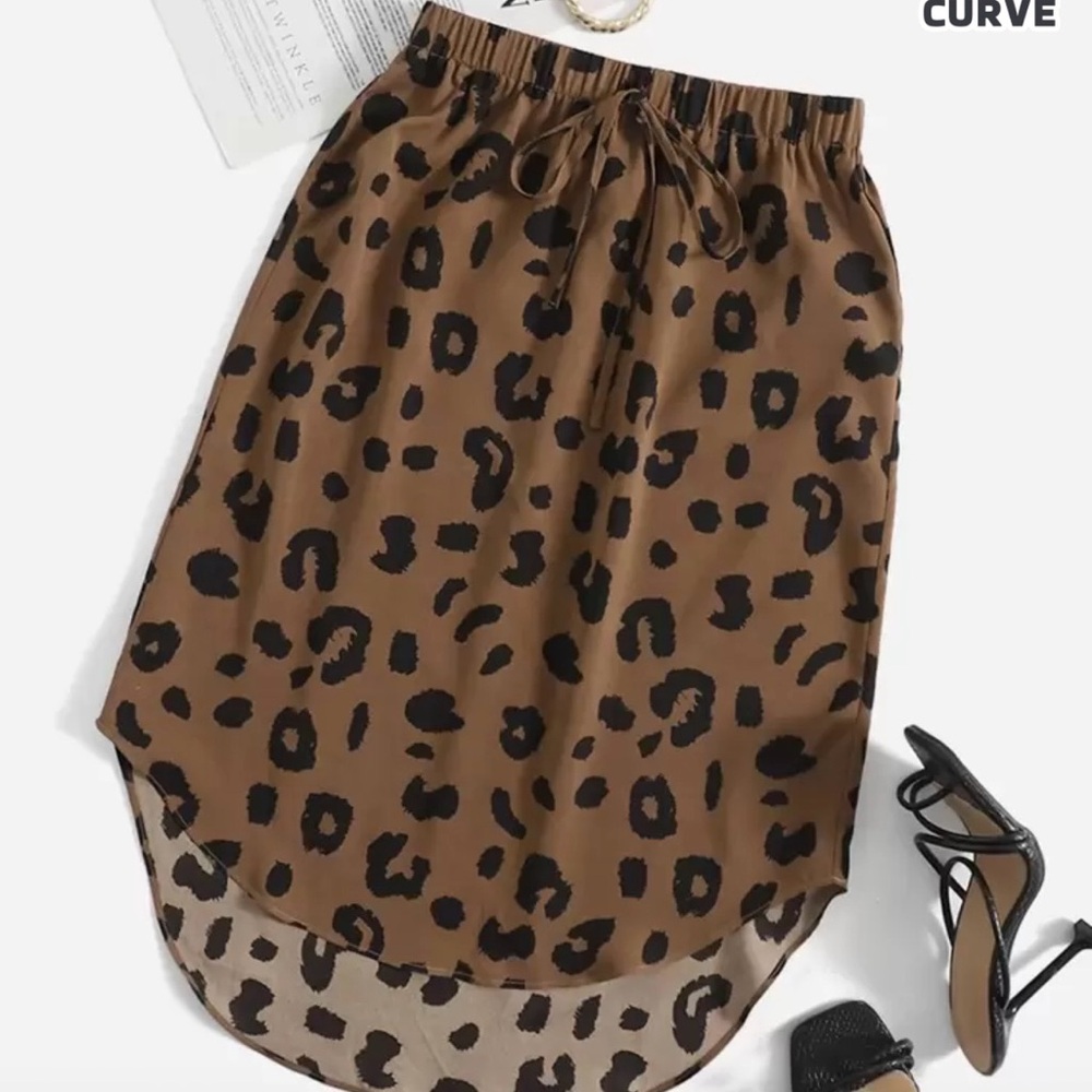 SHEIN Curve Leopard Print High-Low Skirt – Plus Size 2XL